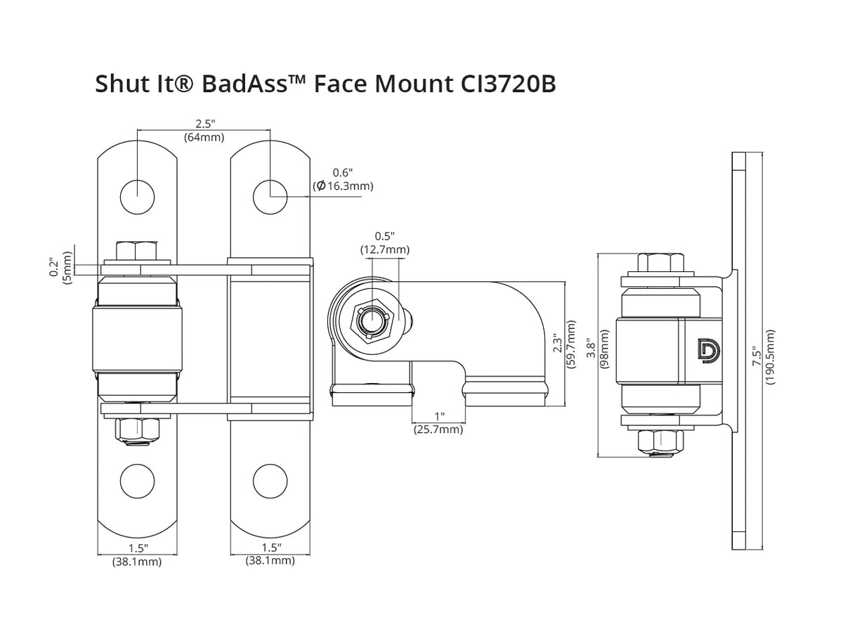 Shut-It Badass Powder Coated Face Mount Bolt-On CI3720B